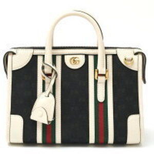 Gucci GG Top Handle Shoulder Bag GG Leather Black White Web Stripes